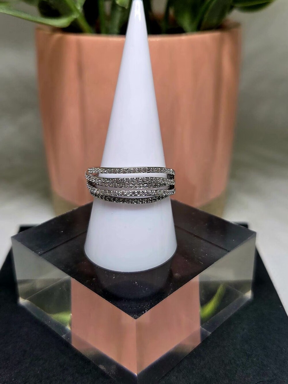 Sterling Silver Multi-Row Pavé Crystal Band Ring - Silver